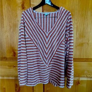 Anthropologie Velour Hooded Pullover With Bell Sleeves. V-Neck.  Super Soft! XL